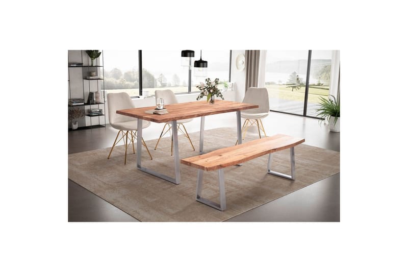 Matbord Wohnling Massivt trä med trädkanter, rektangulär, lantlig stil Silver, Rak, 200x100 cm - Silver, Rak, 200x100 cm - Möbler - Bord & matgrupper - Matbord & köksbord