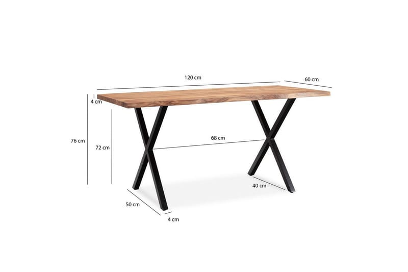 Matbord Wohnling Massivt trä med trädkanter, rektangulär, lantlig stil Svart, korsad, 120x60 cm - Svart, korsad, 120x60 cm - Möbler - Bord & matgrupper - Matbord & köksbord