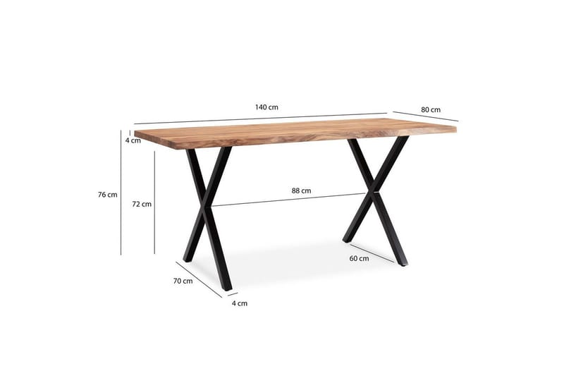 Matbord Wohnling Massivt trä med trädkanter, rektangulär, lantlig stil Svart, korsad, 140x80 cm - Svart, korsad, 140x80 cm - Möbler - Bord & matgrupper - Matbord & köksbord