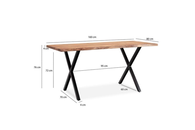 Matbord Wohnling Massivt trä med trädkanter, rektangulär, lantlig stil Svart, korsad, 160x80 cm - Svart, korsad, 160x80 cm - Möbler - Bord & matgrupper - Matbord & köksbord