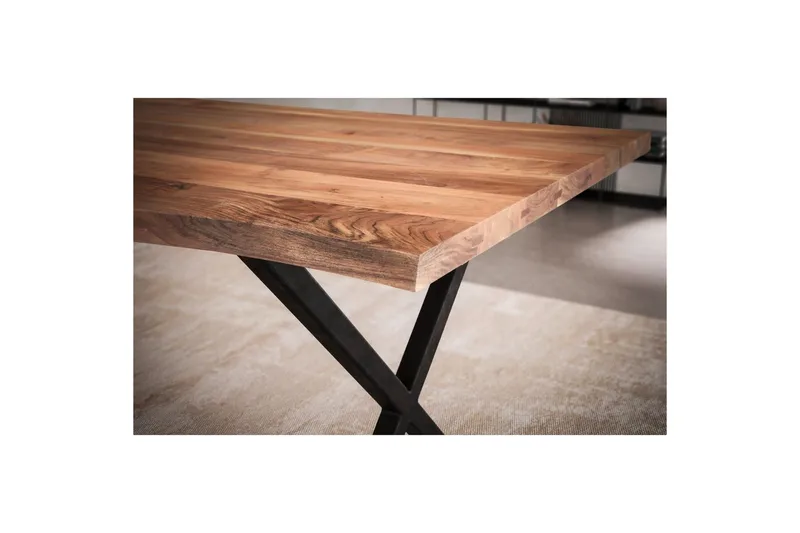 Matbord Wohnling Massivt trä med trädkanter, rektangulär, lantlig stil Svart, korsad, 180x90 cm - Svart, korsad, 180x90 cm - Möbler - Bord & matgrupper - Matbord & köksbord