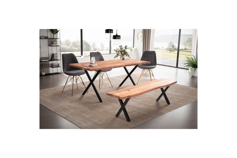 Matbord Wohnling Massivt trä med trädkanter, rektangulär, lantlig stil Svart, korsad, 180x90 cm - Svart, korsad, 180x90 cm - Möbler - Bord & matgrupper - Matgrupper