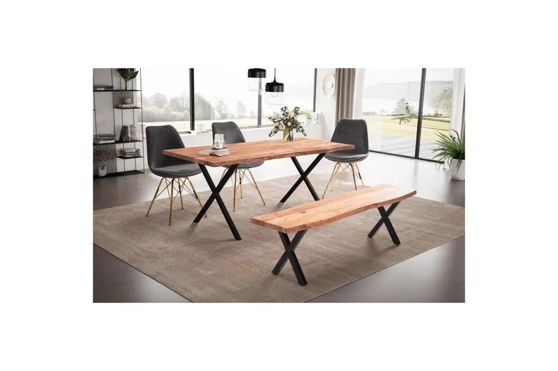 Matbord Wohnling Massivt trä med trädkanter, rektangulär, lantlig stil Svart, korsad, 180x90 cm - Svart, korsad, 180x90 cm - Möbler - Bord & matgrupper - Matbord & köksbord