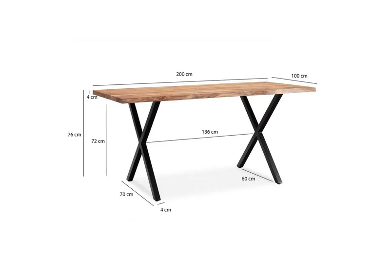 Matbord Wohnling Massivt trä med trädkanter, rektangulär, lantlig stil Svart, korsad, 200x100 cm - Svart, korsad, 200x100 cm - Möbler - Bord & matgrupper - Matbord & köksbord