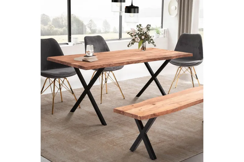 Matbord Wohnling Massivt trä med trädkanter, rektangulär, lantlig stil Svart, korsad, 200x100 cm - Svart, korsad, 200x100 cm - Möbler - Bord & matgrupper - Matbord & köksbord