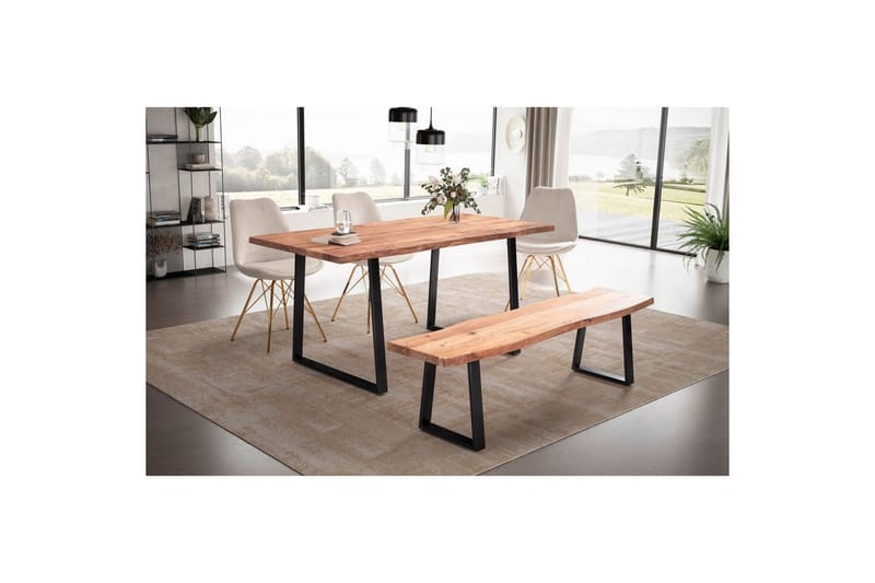 Matbord Wohnling Massivt trä med trädkanter, rektangulär, lantlig stil Svart, Rak, 140x80 cm - Svart, Rak, 140x80 cm - Möbler - Bord & matgrupper - Matbord & köksbord