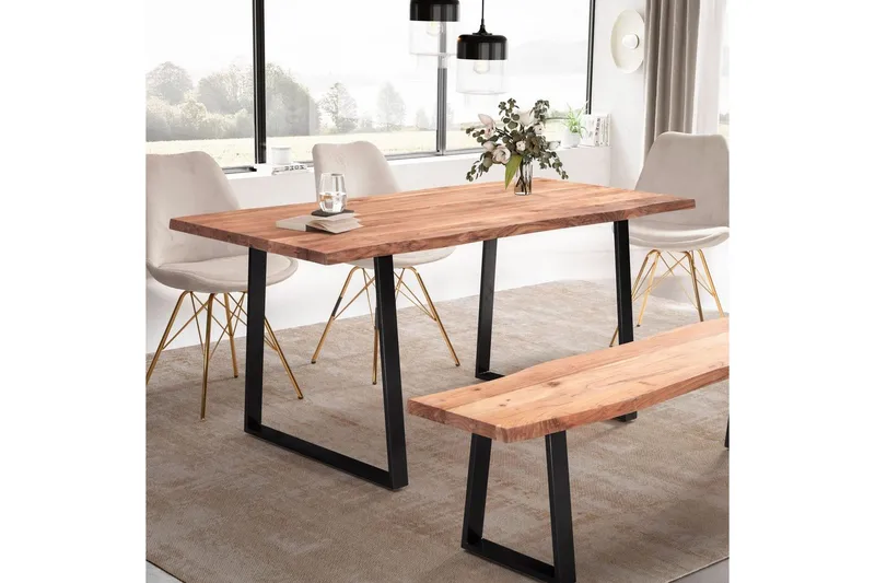 Matbord Wohnling Massivt trä med trädkanter, rektangulär, lantlig stil Svart, Rak, 140x80 cm - Svart, Rak, 140x80 cm - Möbler - Bord & matgrupper - Matgrupper