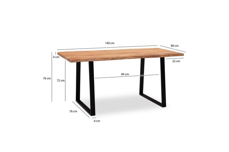 Matbord Wohnling Massivt trä med trädkanter, rektangulär, lantlig stil Svart, Rak, 140x80 cm - Svart, Rak, 140x80 cm - Möbler - Bord & matgrupper - Matbord & köksbord