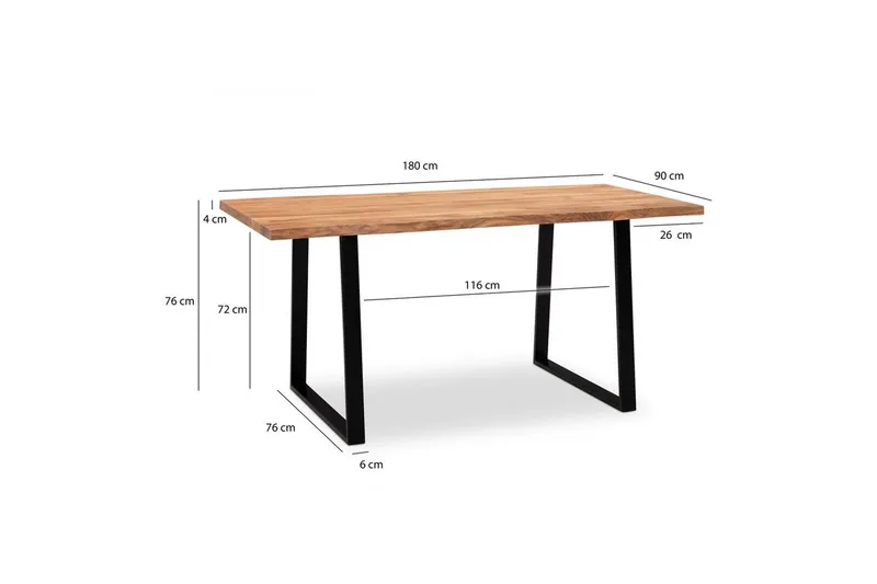 Matbord Wohnling Massivt trä med trädkanter, rektangulär, lantlig stil Svart, Rak, 180x90 cm - Svart, Rak, 180x90 cm - Möbler - Bord & matgrupper - Matbord & köksbord