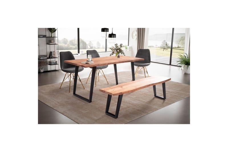 Matbord Wohnling Massivt trä med trädkanter, rektangulär, lantlig stil Svart, vinklad, 140x80 cm - Svart, vinklad, 140x80 cm - Möbler - Bord & matgrupper - Matgrupper