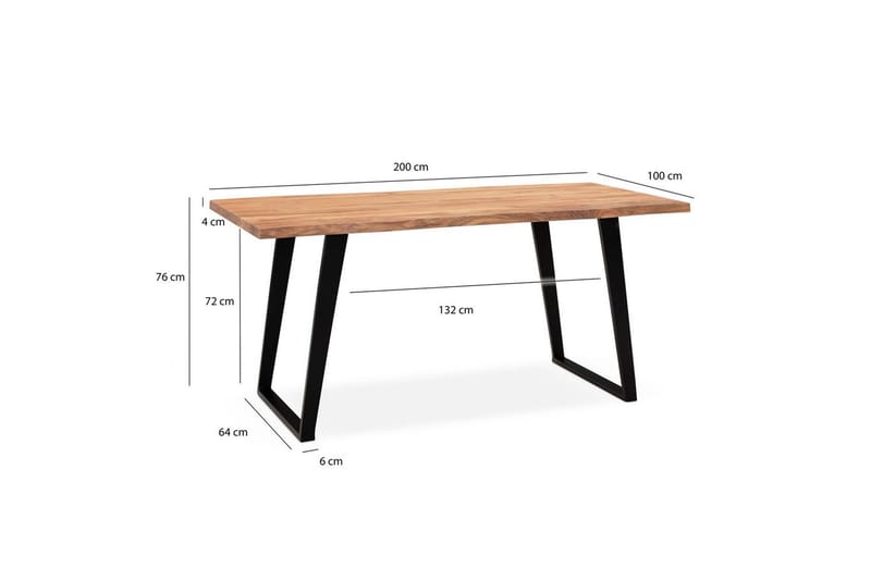 Matbord Wohnling Massivt trä med trädkanter, rektangulär, lantlig stil Svart, vinklad, 200x100 cm - Svart, vinklad, 200x100 cm - Möbler - Bord & matgrupper - Matgrupper
