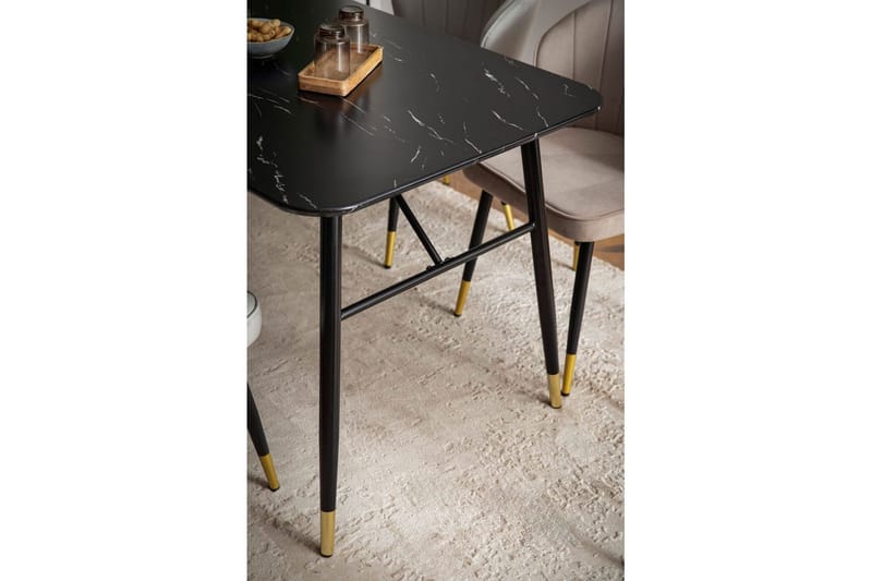 Matbord Wohnling Modern stil MDF med metallben med gyllene spetsar Marmor, Svart, 160x80 cm - Marmor, Svart, 160x80 cm - Möbler - Bord & matgrupper - Matgrupper