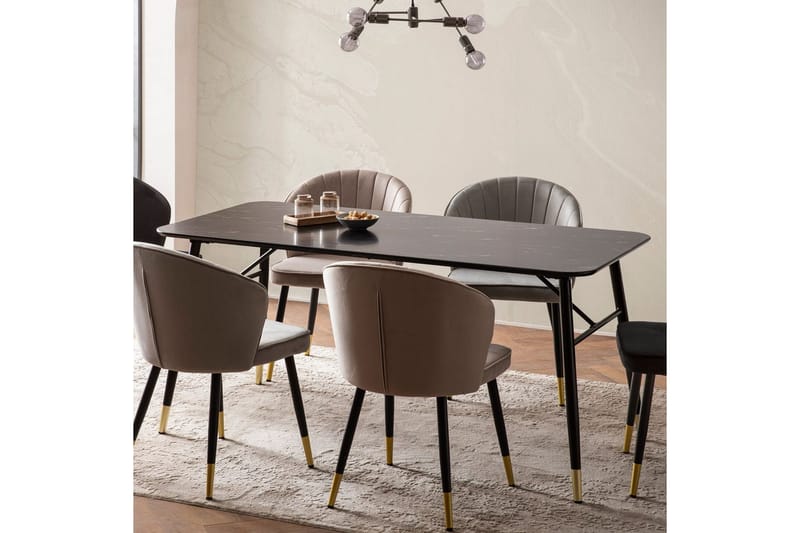 Matbord Wohnling Modern stil MDF med metallben med gyllene spetsar Marmor, Svart, 200x90 cm - Marmor, Svart, 200x90 cm - Möbler - Bord & matgrupper - Matgrupper