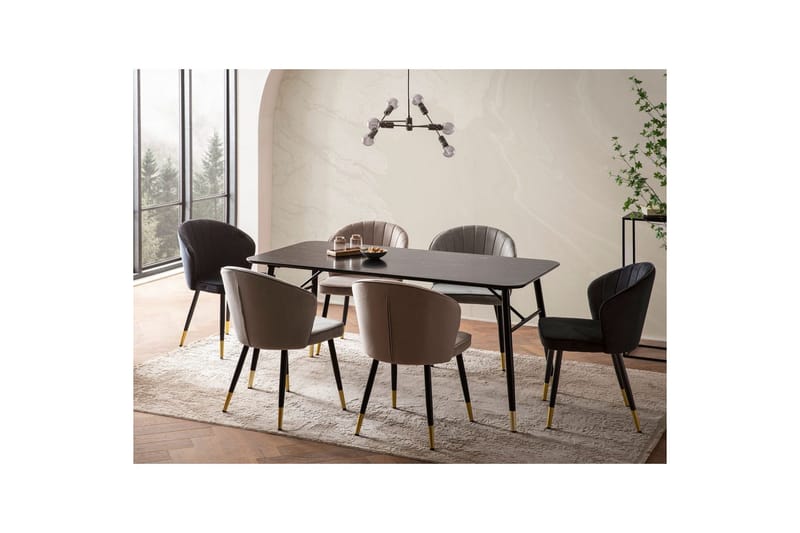 Matbord Wohnling Modern stil MDF med metallben med gyllene spetsar Marmor, Svart, 200x90 cm - Marmor, Svart, 200x90 cm - Möbler - Bord & matgrupper - Matgrupper