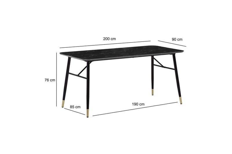 Matbord Wohnling Modern stil MDF med metallben med gyllene spetsar Marmor, Svart, 200x90 cm - Marmor, Svart, 200x90 cm - Möbler - Bord & matgrupper - Matgrupper