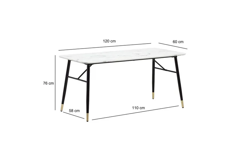 Matbord Wohnling Modern stil MDF med metallben med gyllene spetsar Marmor, Vit, 120x60 cm - Marmor, Vit, 120x60 cm - Möbler - Bord & matgrupper - Matgrupper