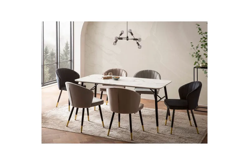 Matbord Wohnling Modern stil MDF med metallben med gyllene spetsar Marmor, Vit, 140x80 cm - Marmor, Vit, 140x80 cm - Möbler - Bord & matgrupper - Matgrupper