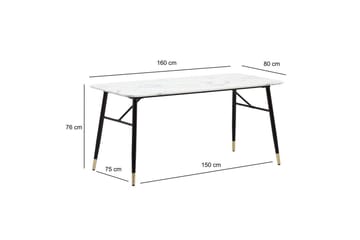 Matbord Wohnling Modern stil MDF med metallben med gyllene spetsar Marmor, Vit, 160x80 cm - Marmor, Vit, 160x80 cm - Möbler - Bord & matgrupper - Matbord & köksbord