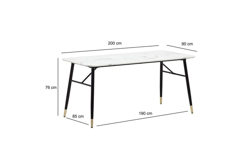 Matbord Wohnling Modern stil MDF med metallben med gyllene spetsar Marmor, Vit, 200x90 cm - Marmor, Vit, 200x90 cm - Möbler - Bord & matgrupper - Matgrupper