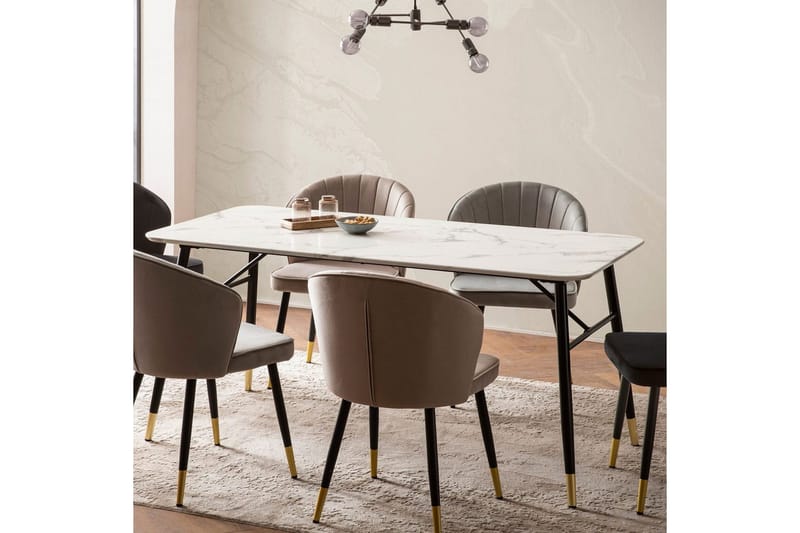 Matbord Wohnling Modern stil MDF med metallben med gyllene spetsar Marmor, Vit, 200x90 cm - Marmor, Vit, 200x90 cm - Möbler - Bord & matgrupper - Matgrupper