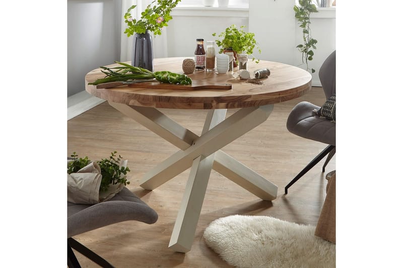Matbord Wohnling Rund 120 cm massivt trä lantlig stil Akacia - Akacia - Möbler - Bord & matgrupper - Matbord & köksbord