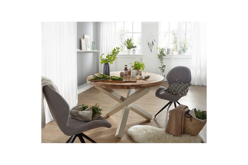 Matbord Wohnling Rund 120 cm massivt trä lantlig stil Akacia - Akacia - Möbler - Bord & matgrupper - Matbord & köksbord