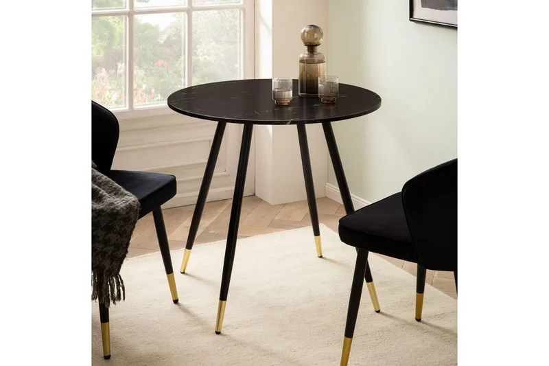 Matbord Wohnling Rund 75 cm marmorerad modern gyllene tippsben Marmor, Svart - Marmor, Svart - Möbler - Bord & matgrupper - Matbord & köksbord