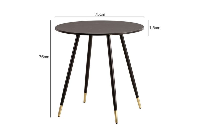 Matbord Wohnling Rund 75 cm marmorerad modern gyllene tippsben Marmor, Svart - Marmor, Svart - Möbler - Bord & matgrupper - Matbord & köksbord