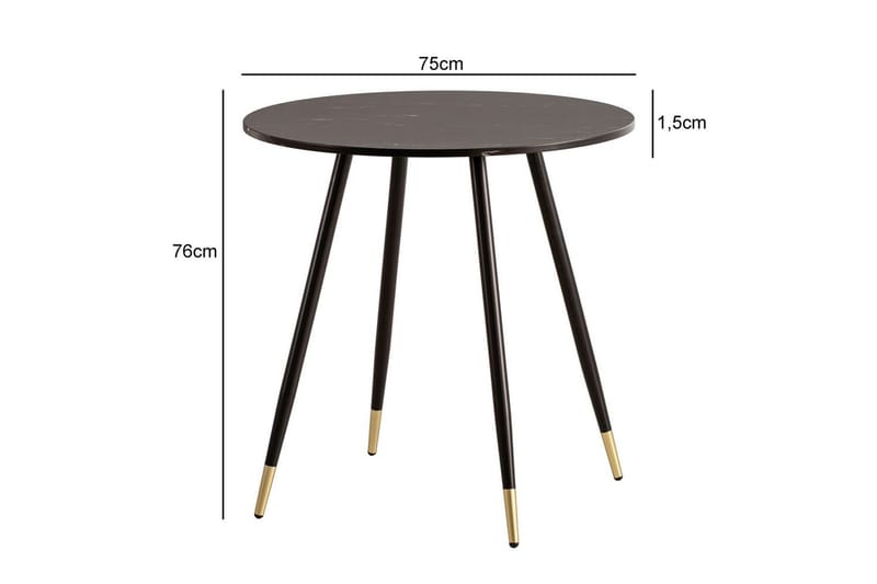 Matbord Wohnling Rund 75 cm marmorerad modern gyllene tippsben Marmor, Svart - Marmor, Svart - Möbler - Bord & matgrupper - Matgrupper