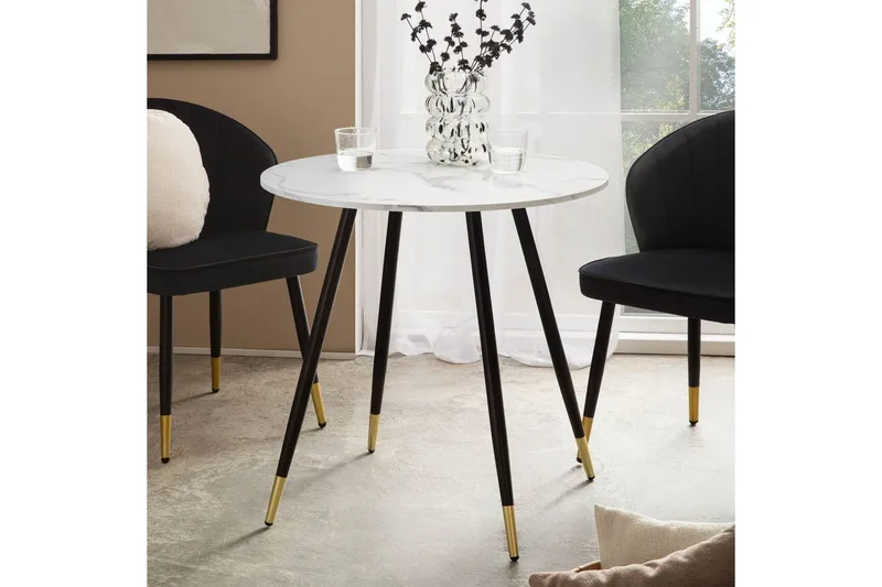 Matbord Wohnling Rund 75 cm marmorerad modern gyllene tippsben Marmor, Vit - Marmor, Vit - Möbler - Bord & matgrupper - Matbord & köksbord
