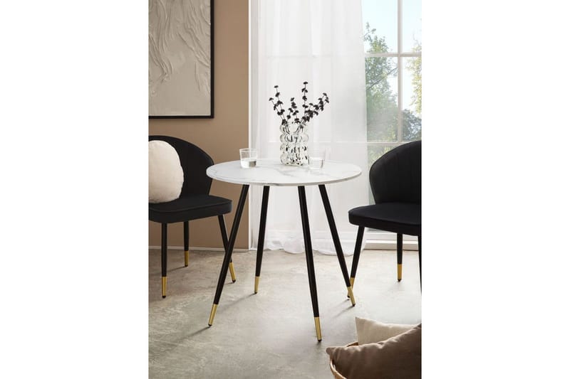 Matbord Wohnling Rund 75 cm marmorerad modern gyllene tippsben Marmor, Vit - Marmor, Vit - Möbler - Bord & matgrupper - Matbord & köksbord