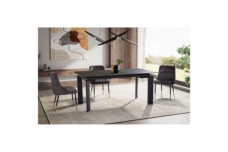 Matbord Wohnling Utdragbart 180-260 cm keramisk, klassiskt fyra ben och metallram Svart, marmor svart - Svart, marmor svart - Möbler - Bord & matgrupper - Matgrupper