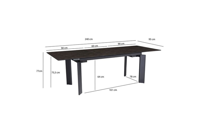 Matbord Wohnling Utdragbart 180-260 cm keramisk, klassiskt fyra ben och metallram Svart, marmor svart - Svart, marmor svart - Möbler - Bord & matgrupper - Matgrupper