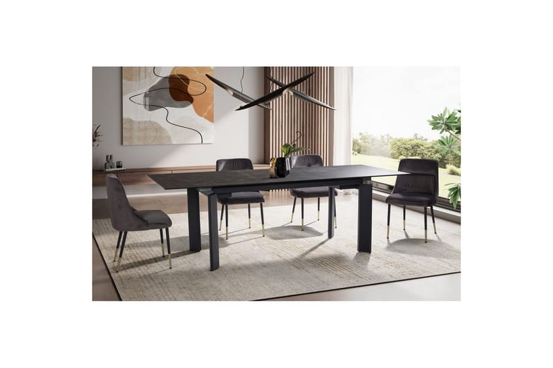 Matbord Wohnling Utdragbart 180-260 cm keramisk, klassiskt fyra ben och metallram Svart, marmor svart - Svart, marmor svart - Möbler - Bord & matgrupper - Matgrupper