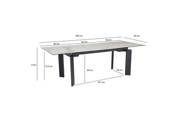Matbord Wohnling Utdragbart 180-260 cm keramisk, klassiskt fyra ben och metallram Svart, marmor vit - Svart, marmor vit - Möbler - Bord & matgrupper - Matbord & köksbord