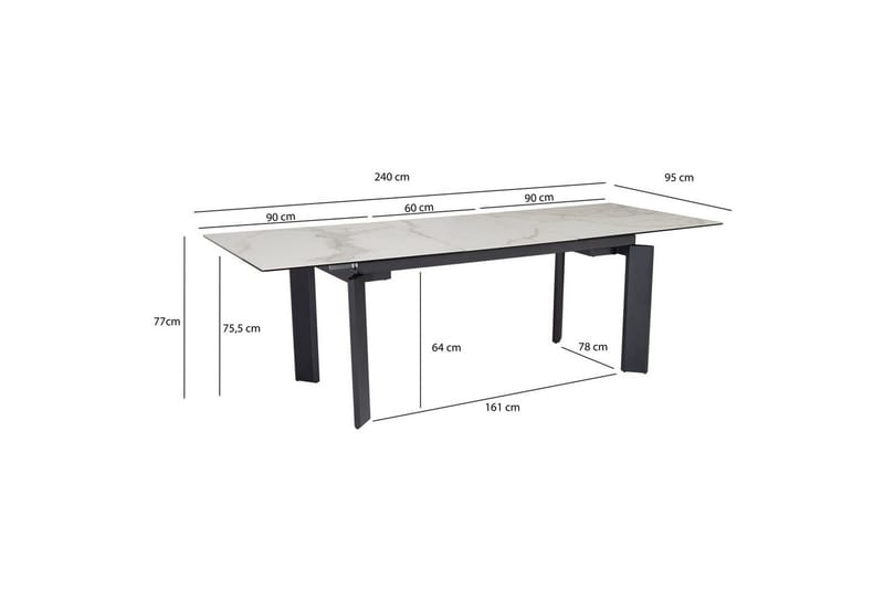 Matbord Wohnling Utdragbart 180-260 cm keramisk, klassiskt fyra ben och metallram Svart, marmor vit - Svart, marmor vit - Möbler - Bord & matgrupper - Matbord & köksbord