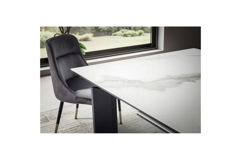 Matbord Wohnling Utdragbart 180-260 cm keramisk, klassiskt fyra ben och metallram Svart, marmor vit - Svart, marmor vit - Möbler - Bord & matgrupper - Matgrupper