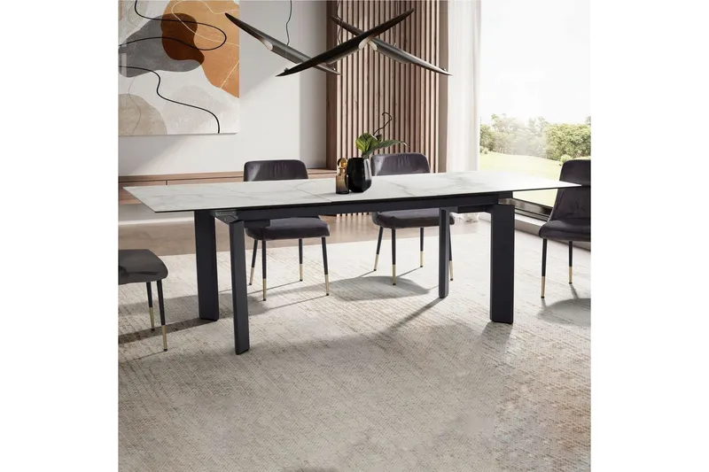 Matbord Wohnling Utdragbart 180-260 cm keramisk, klassiskt fyra ben och metallram Svart, marmor vit - Svart, marmor vit - Möbler - Bord & matgrupper - Matgrupper