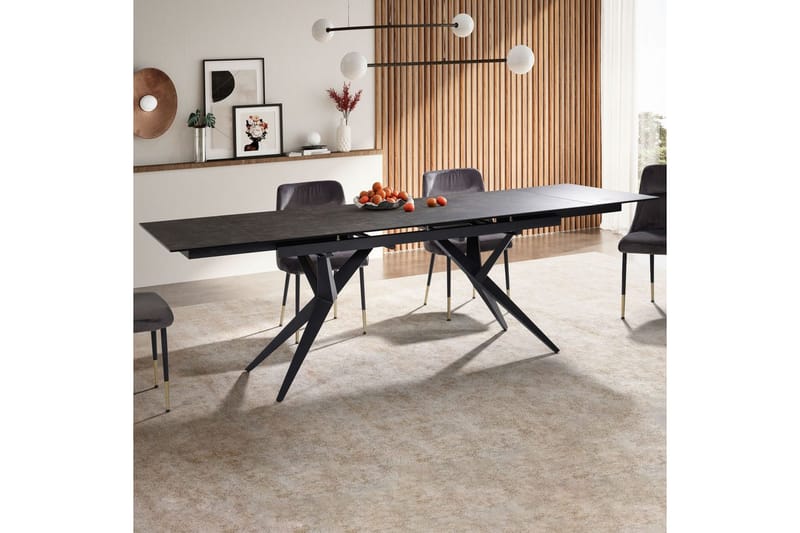Matbord Wohnling Utdragbart 180-260 cm keramisk fyra ben och metallram Svart, marmor svart - Svart, marmor svart - Möbler - Bord & matgrupper - Matbord & köksbord