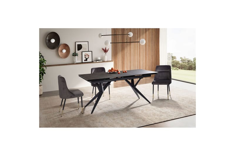 Matbord Wohnling Utdragbart 180-260 cm keramisk fyra ben och metallram Svart, marmor svart - Svart, marmor svart - Möbler - Bord & matgrupper - Matbord & köksbord