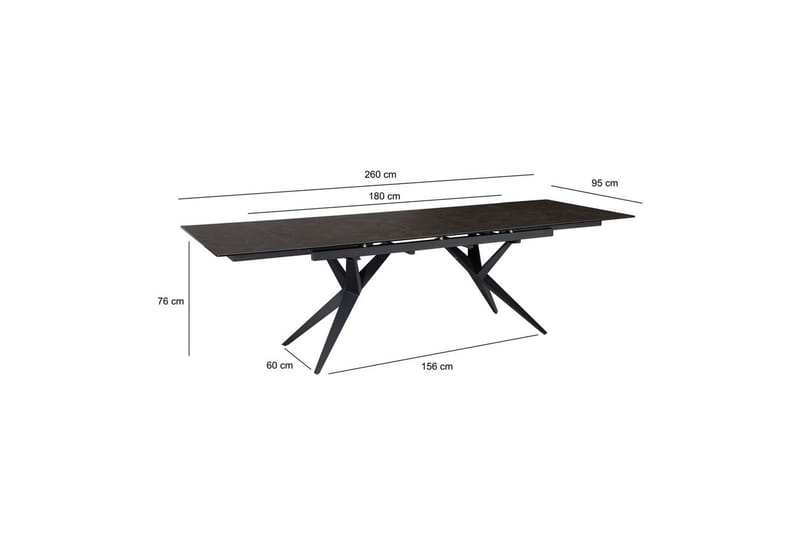 Matbord Wohnling Utdragbart 180-260 cm keramisk fyra ben och metallram Svart, marmor svart - Svart, marmor svart - Möbler - Bord & matgrupper - Matbord & köksbord