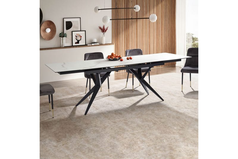 Matbord Wohnling Utdragbart 180-260 cm keramisk fyra ben och metallram Svart, marmor vit - Svart, marmor vit - Möbler - Bord & matgrupper - Matbord & köksbord