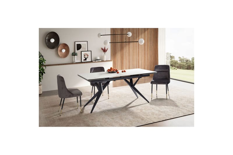 Matbord Wohnling Utdragbart 180-260 cm keramisk fyra ben och metallram Svart, marmor vit - Svart, marmor vit - Möbler - Bord & matgrupper - Matbord & köksbord