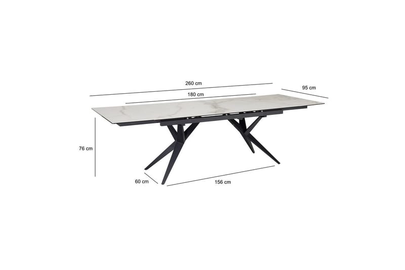 Matbord Wohnling Utdragbart 180-260 cm keramisk fyra ben och metallram Svart, marmor vit - Svart, marmor vit - Möbler - Bord & matgrupper - Matbord & köksbord