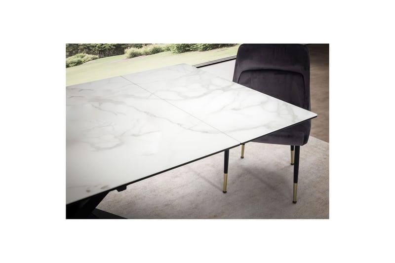 Matbord Wohnling Utdragbart 180-260 cm keramisk fyra ben och metallram Svart, marmor vit - Svart, marmor vit - Möbler - Bord & matgrupper - Matbord & köksbord
