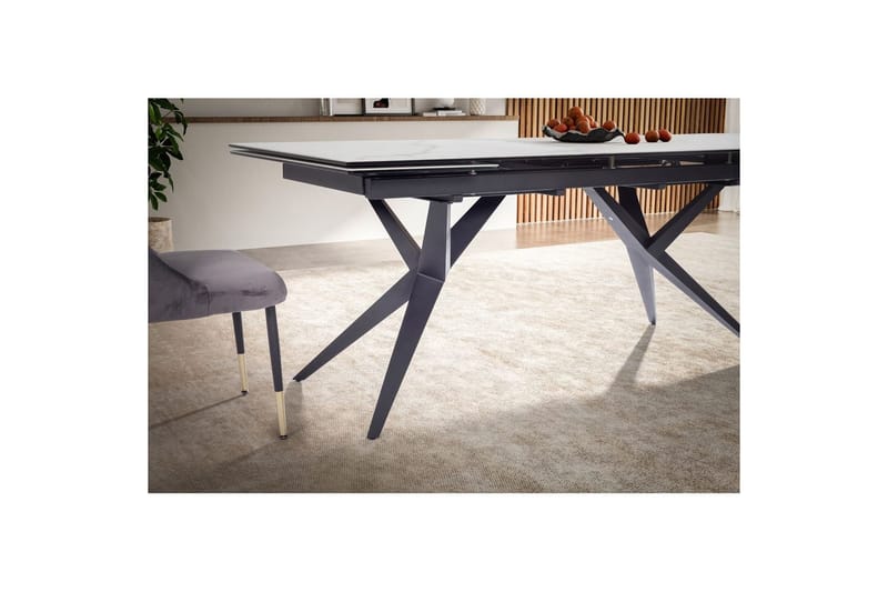 Matbord Wohnling Utdragbart 180-260 cm keramisk fyra ben och metallram Svart, marmor vit - Svart, marmor vit - Möbler - Bord & matgrupper - Matbord & köksbord