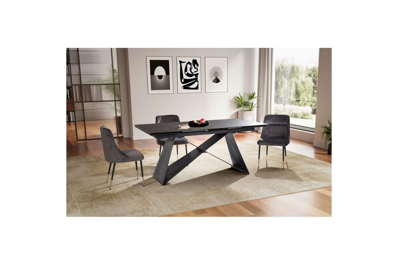 Matbord Wohnling Utdragbart 180-260 cm keramisk modern Z-ram design Svart, marmor svart - Svart, marmor svart - Möbler - Bord & matgrupper - Matbord & köksbord