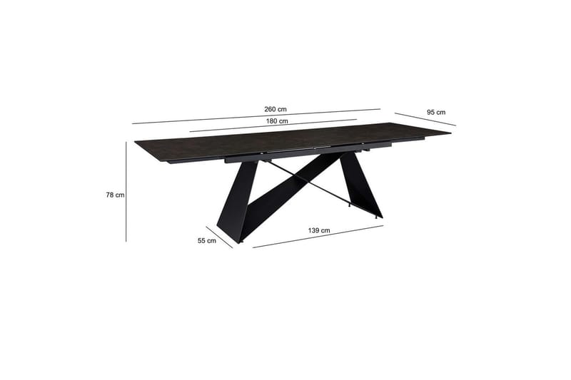 Matbord Wohnling Utdragbart 180-260 cm keramisk modern Z-ram design Svart, marmor svart - Svart, marmor svart - Möbler - Bord & matgrupper - Matbord & köksbord