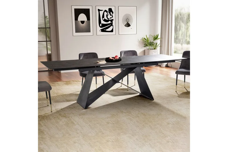 Matbord Wohnling Utdragbart 180-260 cm keramisk modern Z-ram design Svart, marmor svart - Svart, svart marmor - Möbler - Bord & matgrupper - Matbord & köksbord
