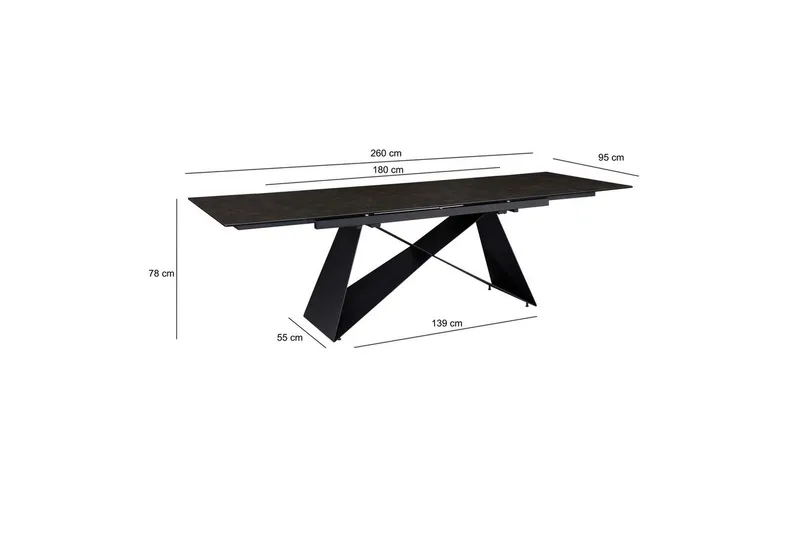 Matbord Wohnling Utdragbart 180-260 cm keramisk modern Z-ram design Svart, marmor svart - Svart, svart marmor - Möbler - Bord & matgrupper - Matbord & köksbord